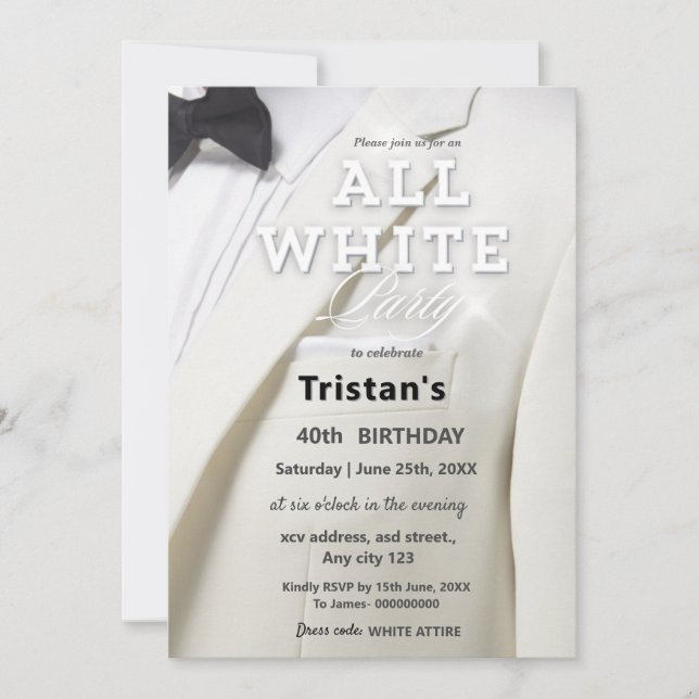 All White Affair or party Luxury Invitation (Front)