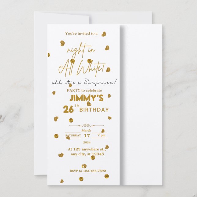 All white affair surprise  invitation (Front)
