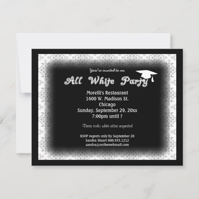 All White Attire Theme Graduation Party Invitation (Front)