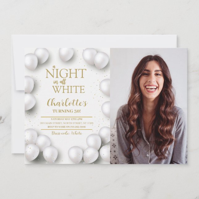 All White Birthday Party A Night In White Photo Invitation (Front)