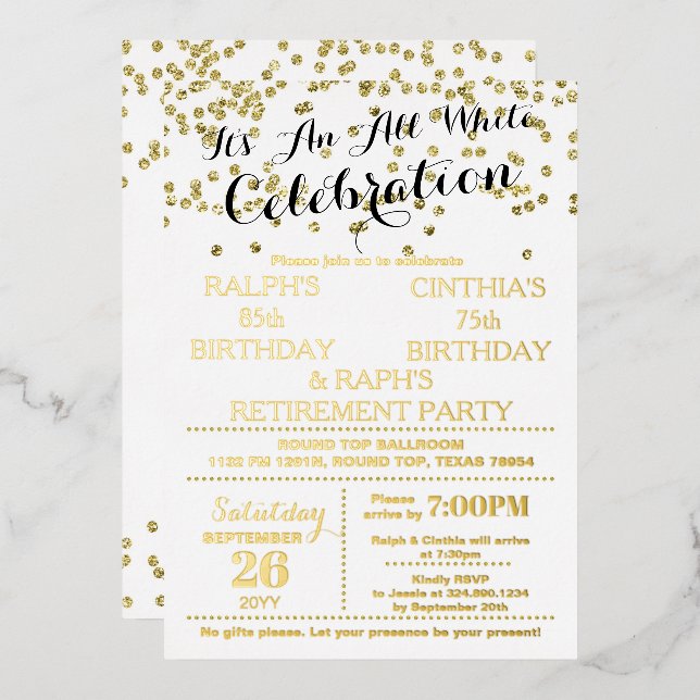 All White Celebration Gold Foil Text Invitation (Front/Back)