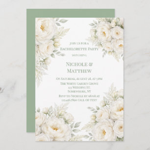 All White Floral Bachelorette Party Invitation