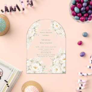 All White Floral Bridal Shower Acrylic Invitations