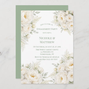 All White Floral Engagement Party Invitation