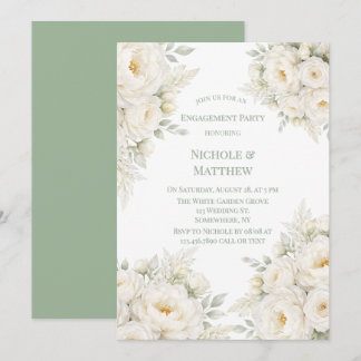 All White Floral Engagement Party Invitation