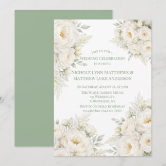 All White Floral Wedding Celebration Invitation