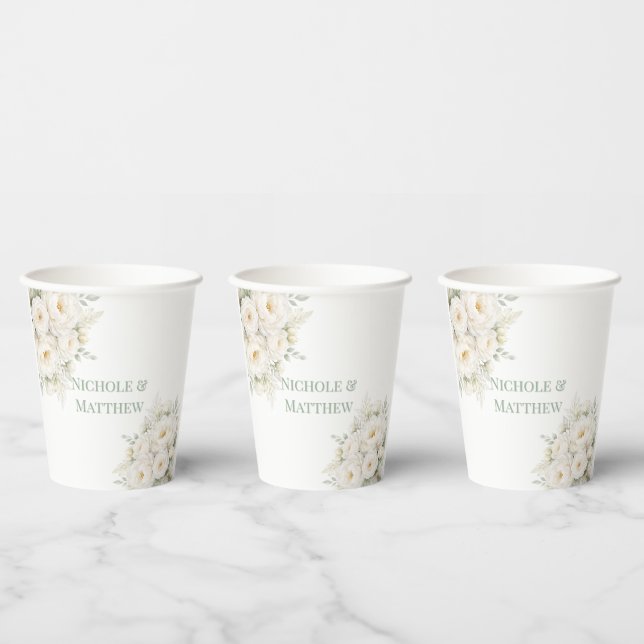 All White Floral Wedding Paper Cups (Multi)
