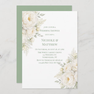 All White Floral Wedding Shower Invitation