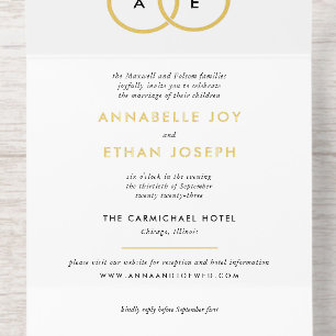 All White Modern Gold Ring Monogram Wedding In One Invitation
