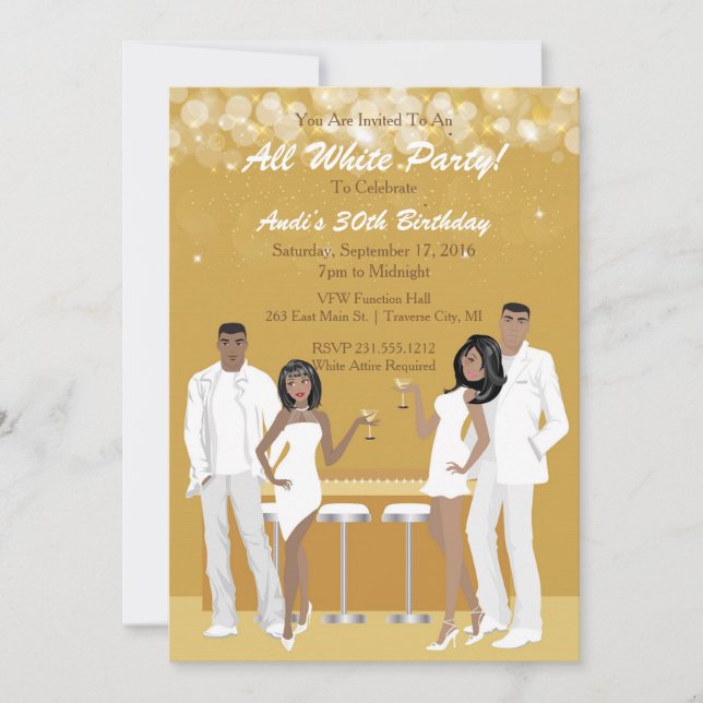 All White Party Invitation - African American (Front)