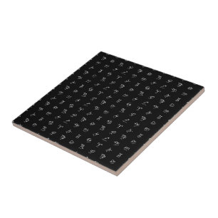 All White Small Zodiac Signs on Black Background Tile