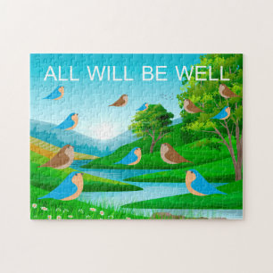 All Will Be Well River Trees Birds Nature, Age 8 Jigsaw Puzzle