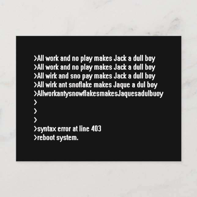 All work and no play postcard (Front)