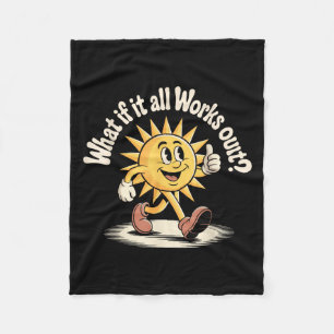 All Works Out Retro Rubber Hose Sun Motivational P Fleece Blanket