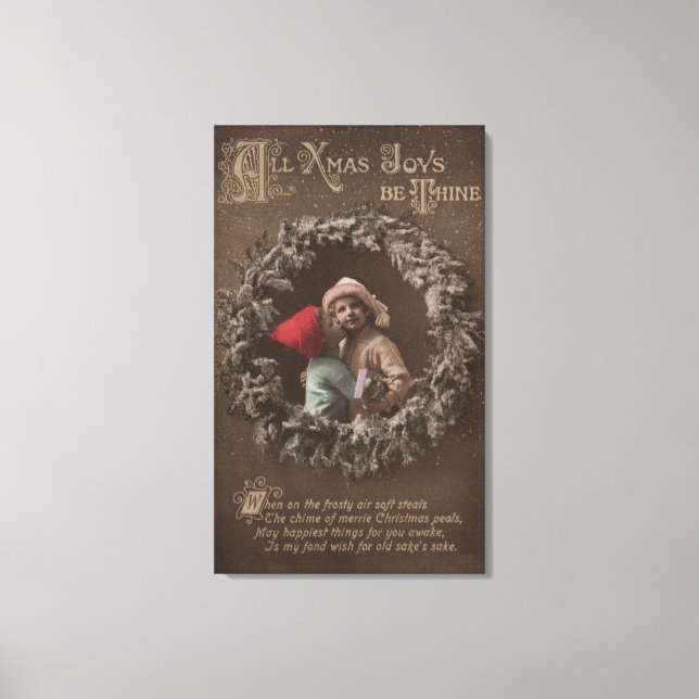 All XMAS Joys Be ThineLittle Kids Kissing Canvas Print (Front)