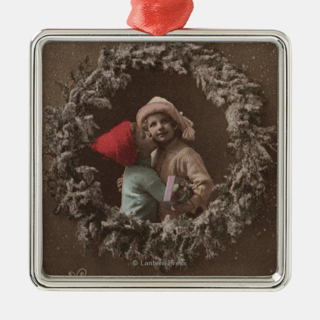 All XMAS Joys Be ThineLittle Kids Kissing Metal Tree Decoration (Front)