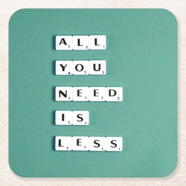 All You Need is LESS, Minimalist Square Paper Coaster (Front)