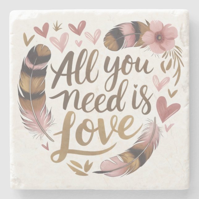 All You Need Is Love – A Gentle Boho Whisper Stone Coaster (Front)