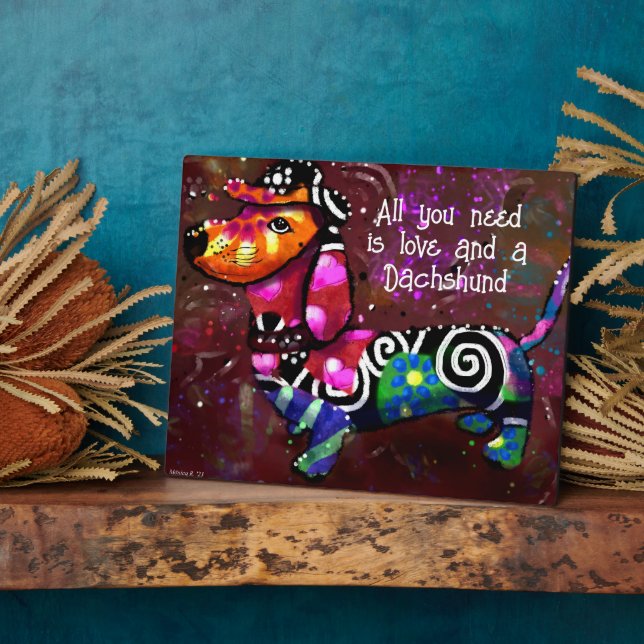 All You Need Is Love and a Dachshund Abstract Art Plaque (Side)