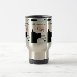 all you need is love and a dog pink blue pit bull travel mug