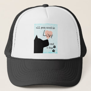 all you need is love and a dog pink blue pit bull trucker hat