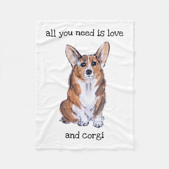 All you need is love and corgi fleece blanket (Front)