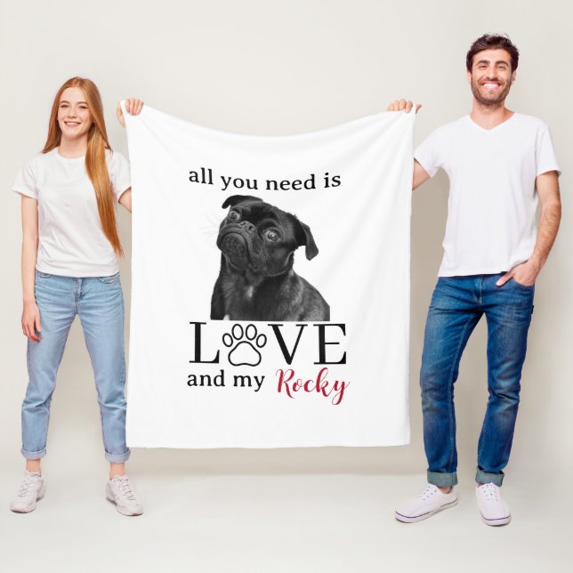 All You Need Is Love and My Dog – Custom Pet Name  Fleece Blanket (In Situ)