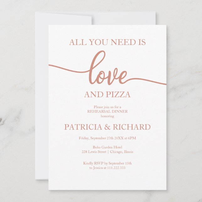 All You Need Is Love And Pizza Rehearsal Dinner Invitation (Front)