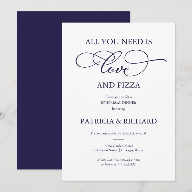 All You Need Is Love And Pizza Rehearsal Dinner Invitation (Front/Back)