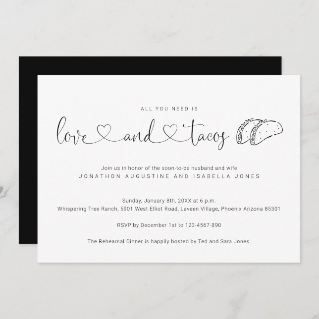 All You Need is Love and Tacos Rehearsal Dinner Invitation (Front/Back)