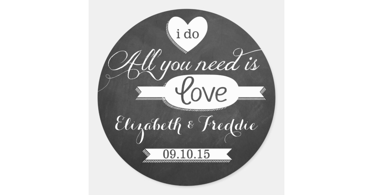 All You Need Is Love Chalkboard Wedding Collection Classic Round