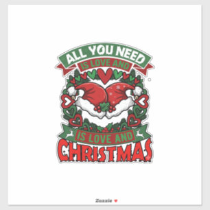 All You Need Is Love Christmas Santa Hats Hearts W