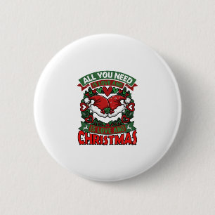 All You Need Is Love Christmas Santa Hats Hearts W 6 Cm Round Badge