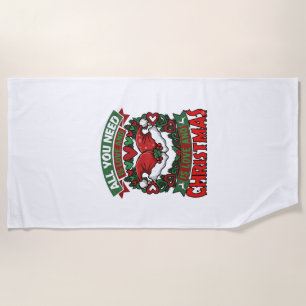 All You Need Is Love Christmas Santa Hats Hearts W Beach Towel