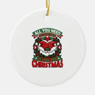 All You Need Is Love Christmas Santa Hats Hearts W Ceramic Tree Decoration