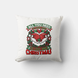 All You Need Is Love Christmas Santa Hats Hearts W Cushion