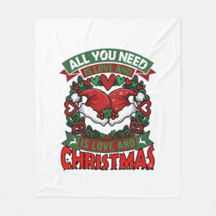 All You Need Is Love Christmas Santa Hats Hearts W Fleece Blanket