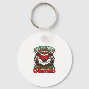 All You Need Is Love Christmas Santa Hats Hearts W Key Ring
