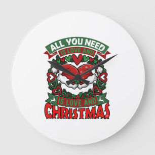 All You Need Is Love Christmas Santa Hats Hearts W Large Clock