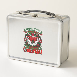All You Need Is Love Christmas Santa Hats Hearts W Metal Lunch Box