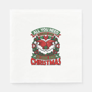 All You Need Is Love Christmas Santa Hats Hearts W Napkin