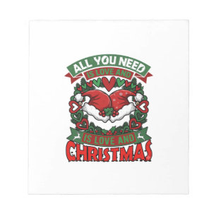 All You Need Is Love Christmas Santa Hats Hearts W Notepad