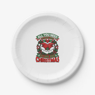 All You Need Is Love Christmas Santa Hats Hearts W Paper Plate