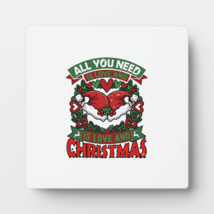 All You Need Is Love Christmas Santa Hats Hearts W Plaque