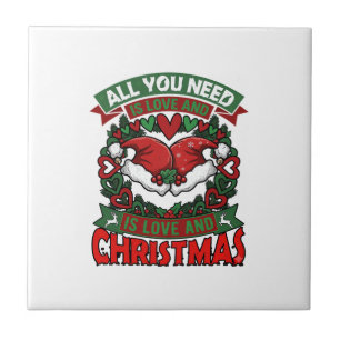 All You Need Is Love Christmas Santa Hats Hearts W Tile