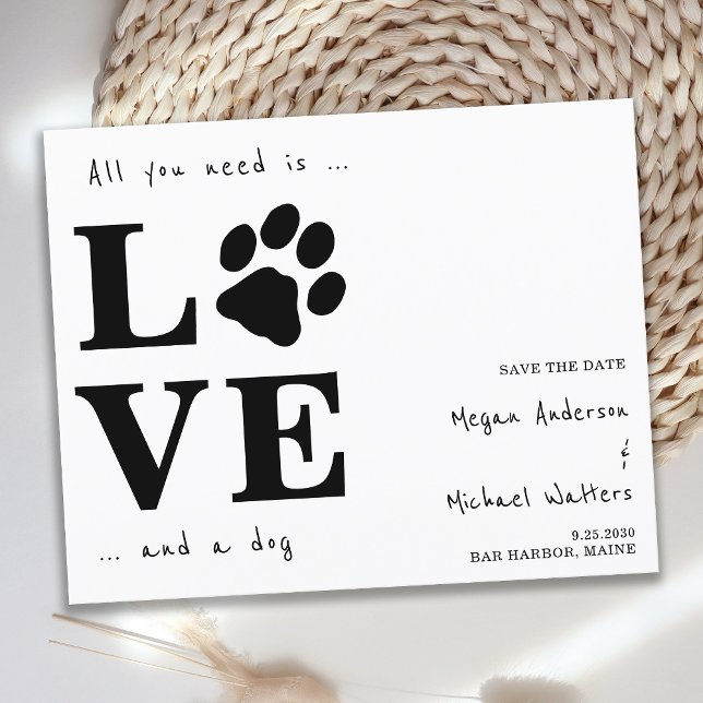 All You Need Is Love Dog Save The Date Postcard (Creator Uploaded)