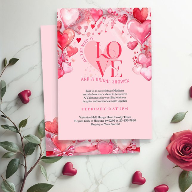 All You Need is Love Elegant Hearts Bridal Shower Invitation (Bridal Shower invitation from the Valentines Bridal Shower Invitation collection by Darling & May)