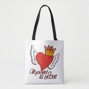 All you need is love HEART CROWN WINGS Tote Bag