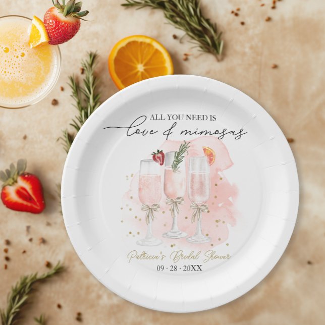 All You Need Is Love & Mimosas Bridal Shower Paper Plate (Creator Uploaded)