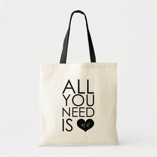 All You Need Is Love Monogram Wedding Tote Bag (Front)